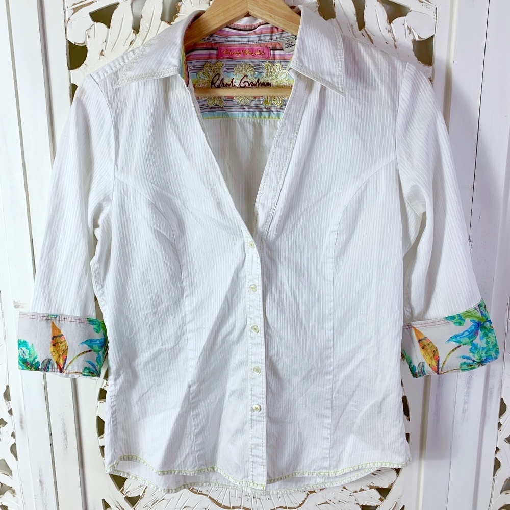 Robert Graham White Striped Collared Button Shirt